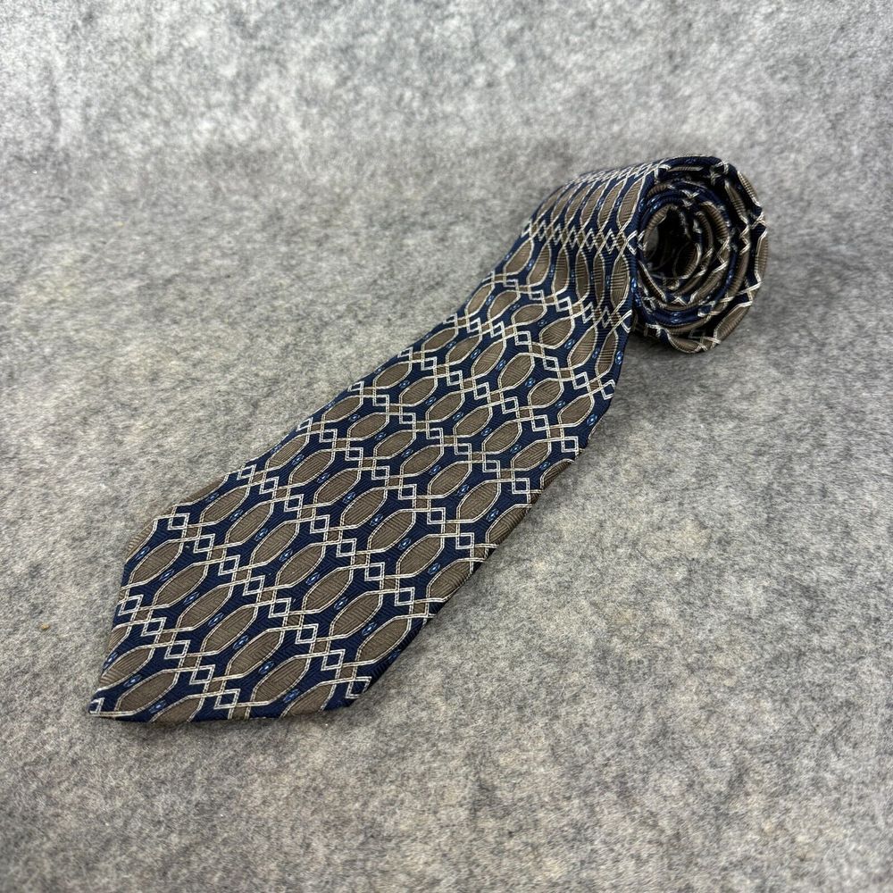 Oscar de la Renta Studio Necktie‎ Blue Vintage Geometric Pattern Designer Tie